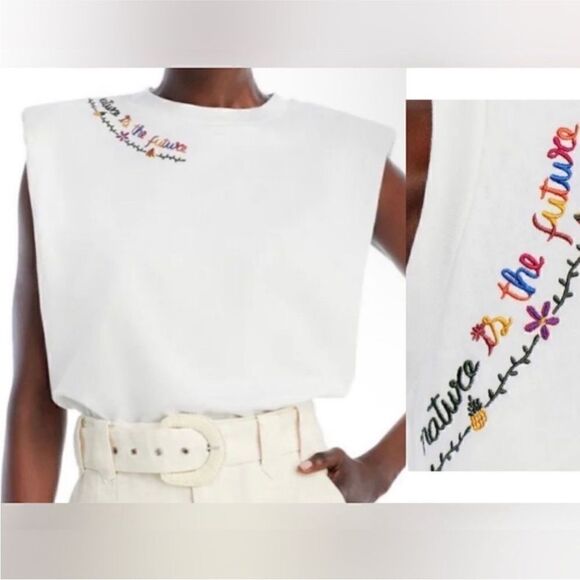 FARM RIO NWT nature is the future embroidered organic cotton top White Size S - Picture 2 of 13